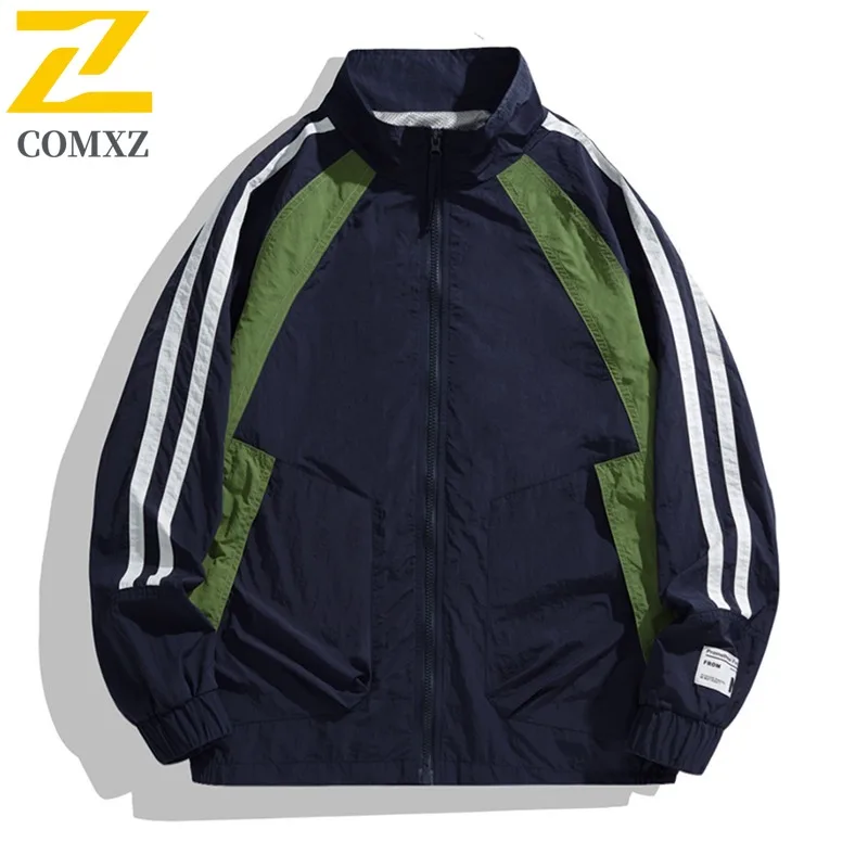 

COMXZ 2025 Autumn Color Block Stand Collar Jacket Unisex Heavy Duty Waterproof Windproof Workwear Fashion Coat 2518