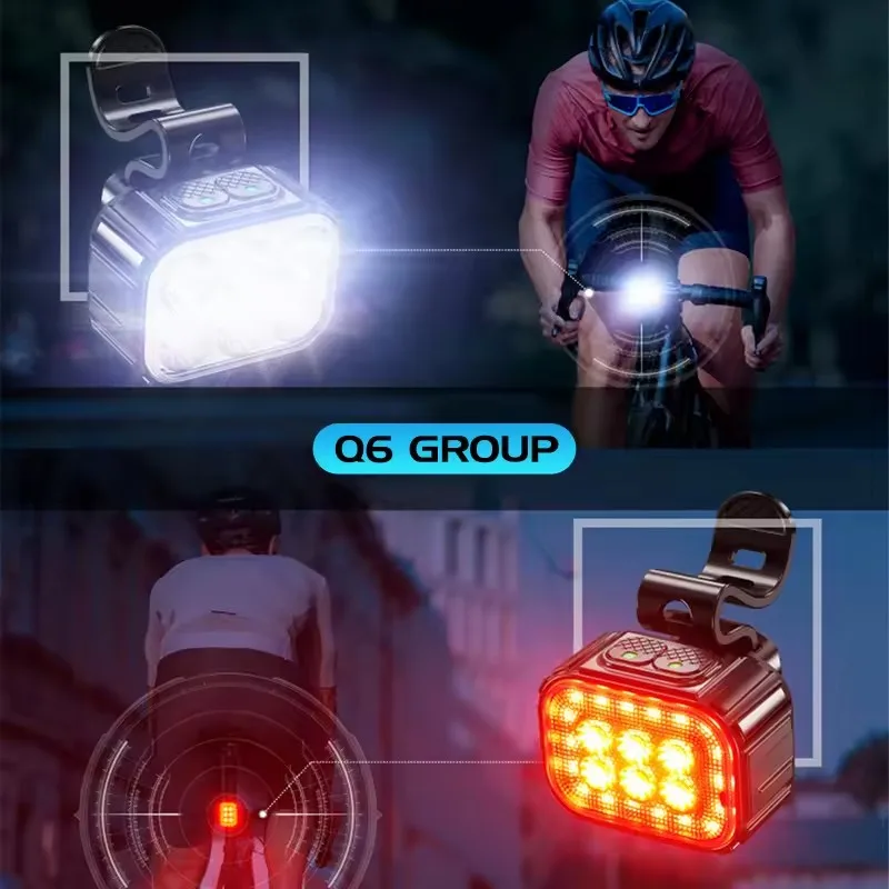 Luz trasera de bicicleta de 6 LED, luz delantera de bicicleta de 1100mAh, lámpara LED impermeable para bicicleta, recargable por USB, luces traseras para bicicleta de montaña de 12 modos