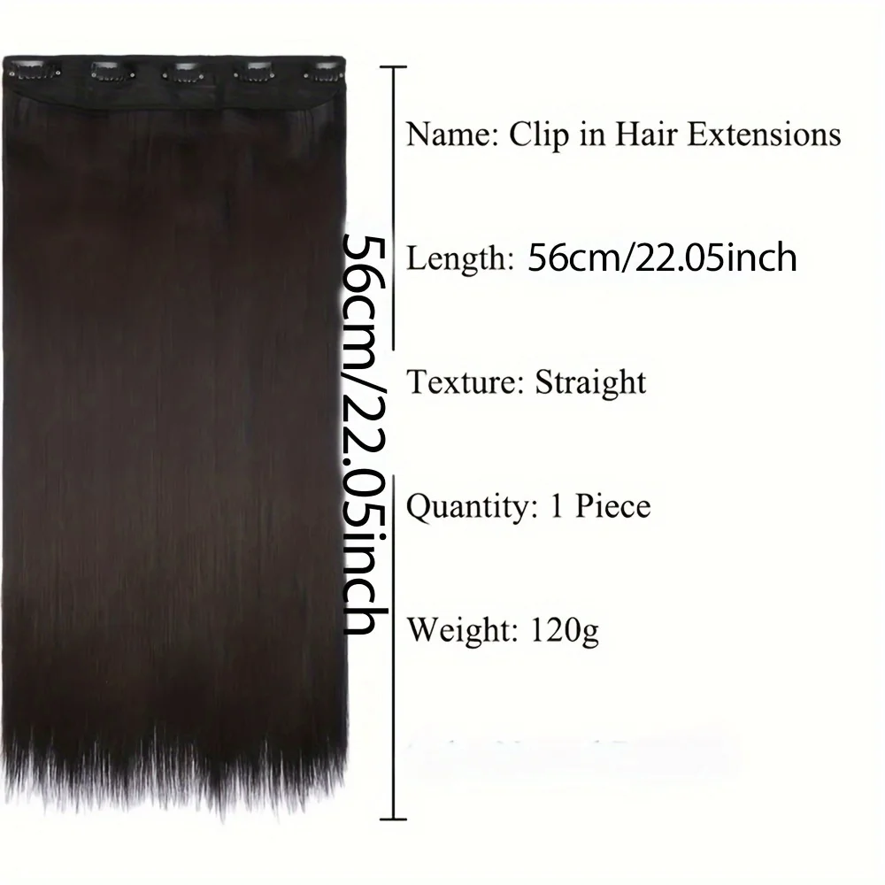 Pelucas de extensión de cabello de una pieza, postizo sintético de hueso sedoso, largas y rectas extensiones de 22 pulgadas, cabeza completa, 5 clips