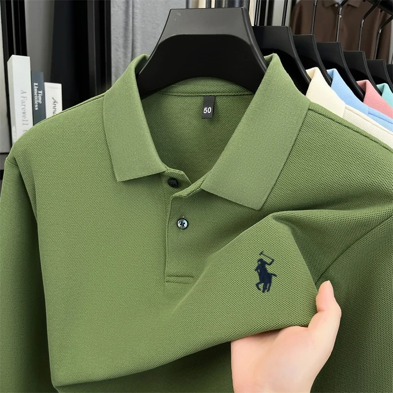 100% pure cotton high-end brand men's long sleeve polo shirt autumn winter fashionable luxury embroidery golf top casual T-shirt