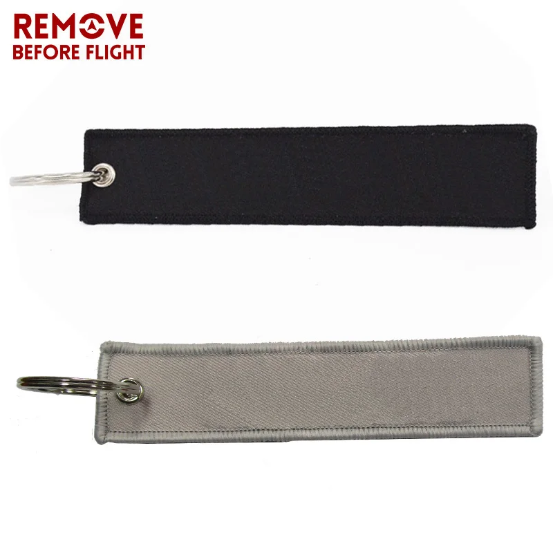 REMOVE BEFORE Flight Keychain for Aviation Gift Double Side Blank Black Red Grey Embroidery Keychain Luggage Tag Plain Key Chain