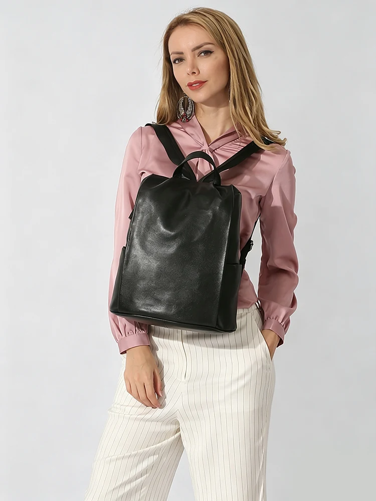 Zency Anti-theft Back Opening Backpack Purses For Women 100% Genuine Leather Black Travel Bag Fashion Knapsack Laptop Bag White