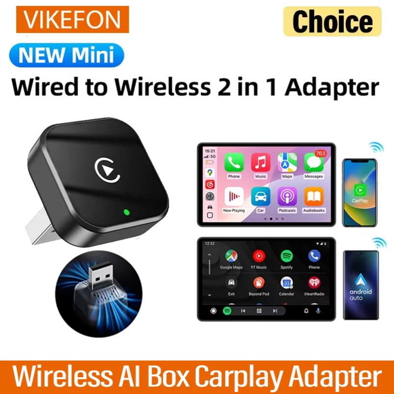 2025 جديد 2IN1 اللاسلكية CarPlay أندرويد السيارات USB محول دونغل الذكية صندوق صغير التوصيل اللعب لشركة فولكس فاجن تويوتا نيسان هوندا فورد بنز كيا #1