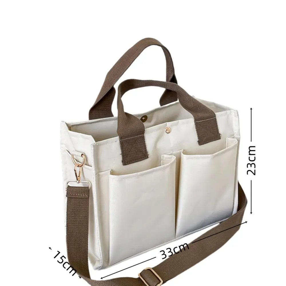 حقيبة كتف متينة ذات سعة كبيرة من القماش باللون الأبيض بجيوب متعددة وحقيبة كتف بسحاب للإغلاق للنساء والفتيات #6