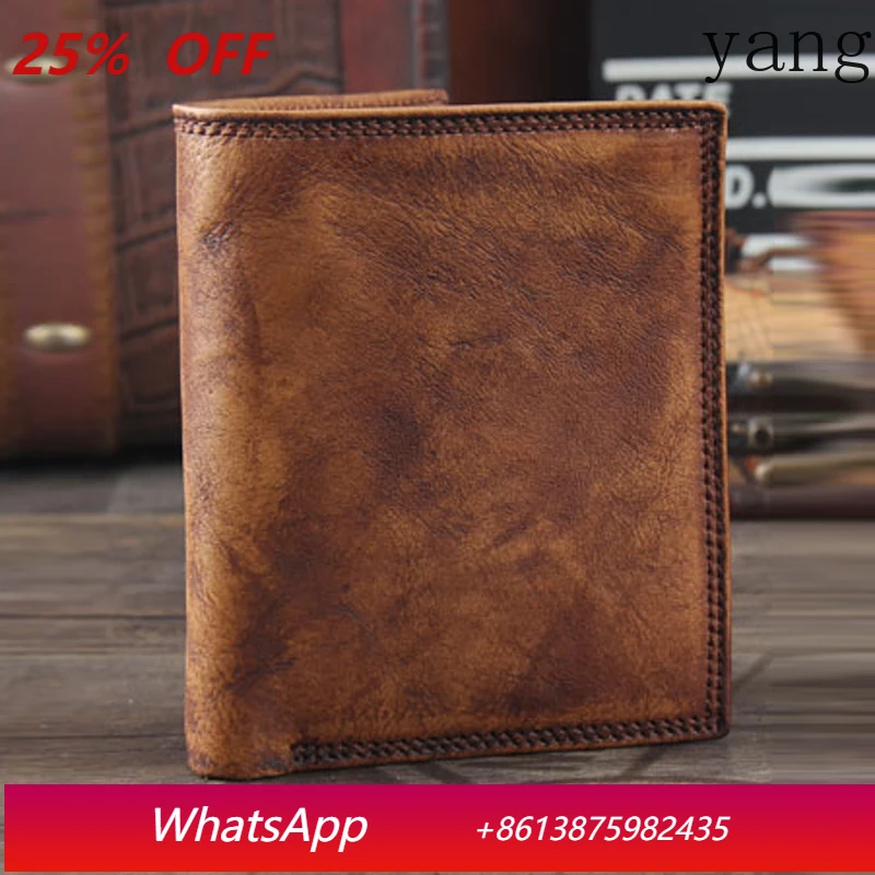 

Retro Vintage Genuine Leather Wallet Men wallet Leather Short purse male money clips bifold money bag Brown WC-010