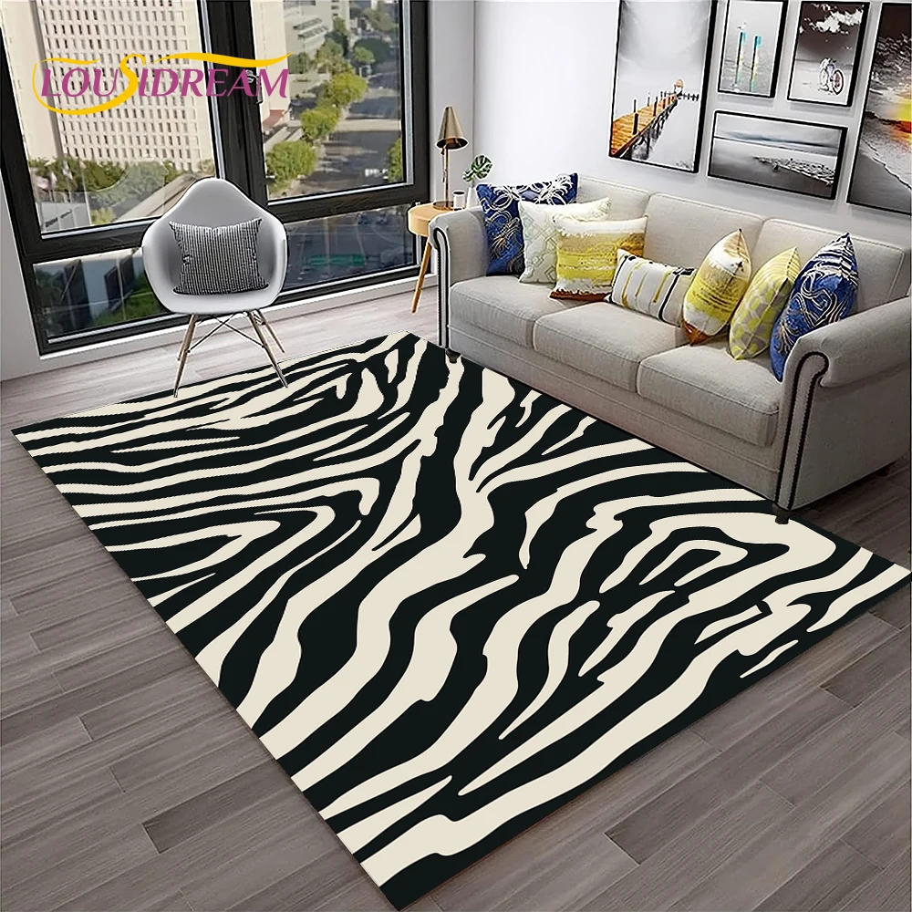 Black White Colorful Zebra Stripe Pattern Carpet Rug for Home Living Room Bedroom Sofa Doormat Decor,Area Rug Non-slip Floor Mat