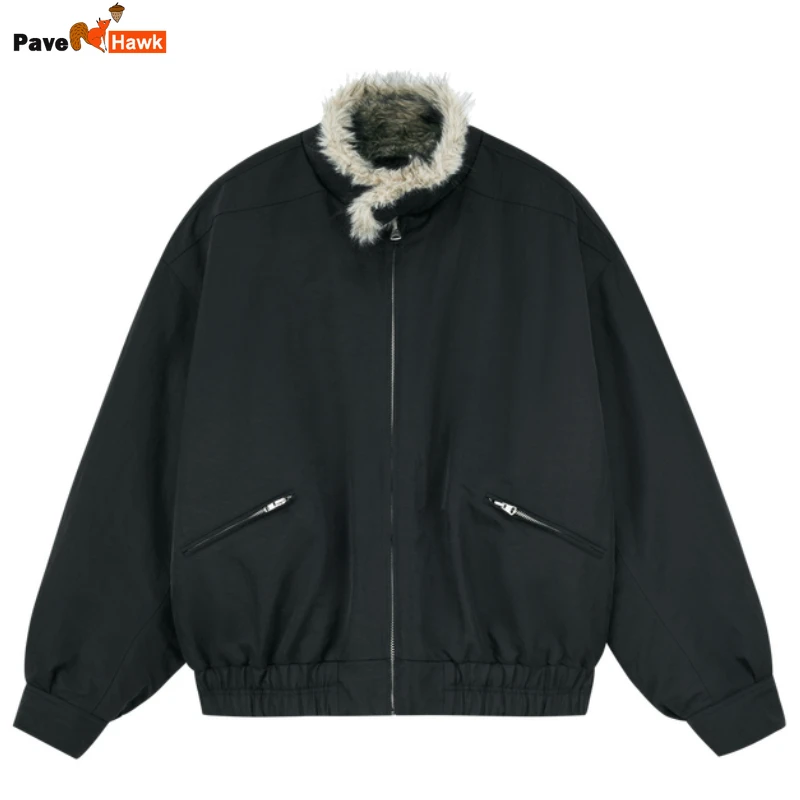 Gola retro inverno dos homens jaqueta de algodão nova imitação de pele de vison faculdade harajuku unisex parkas velo quente zíper outwear