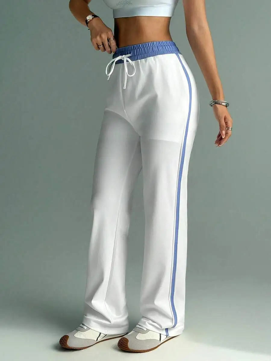 

Womens Casual Contrast Color Sport Pants With Drawstring Waist