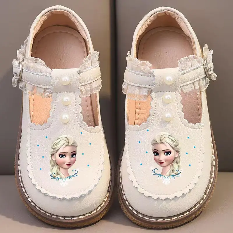 Disney Girls Shoes Spring Autumn Girls\' Soft Sole School Princess Shoes Cute Cartoon Non-Slip Comfort Leather Casual Shoes