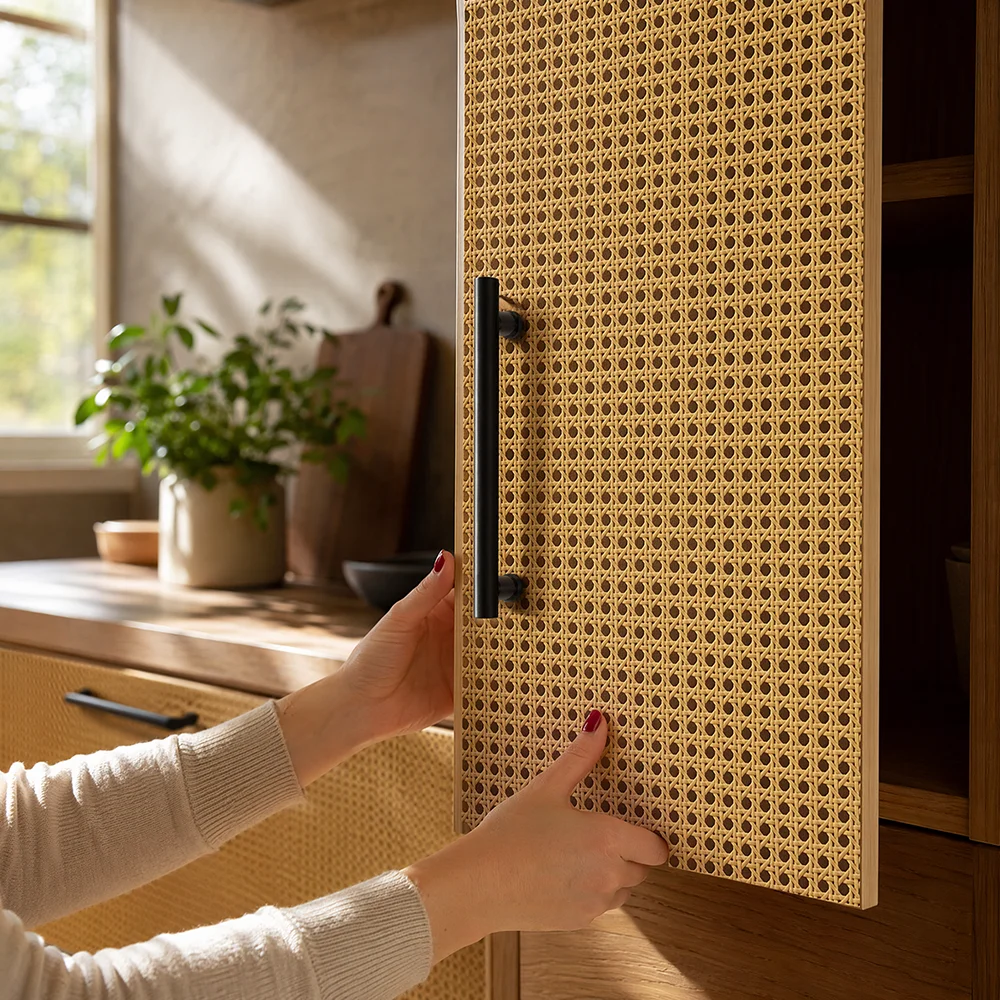 Rattan Weave Peel and Stick waterproof Wallpaper Breathable Wicker Texture Contact Paper Cabinet Door Furniture Sticker