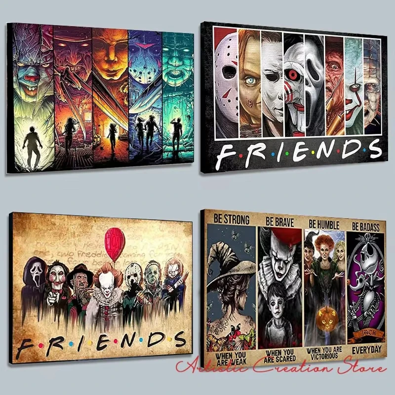 Póster en lienzo de villanos de película de terror, arte de pared de personajes de Halloween mata personajes de Chucky para decoración del hogar y dormitorio