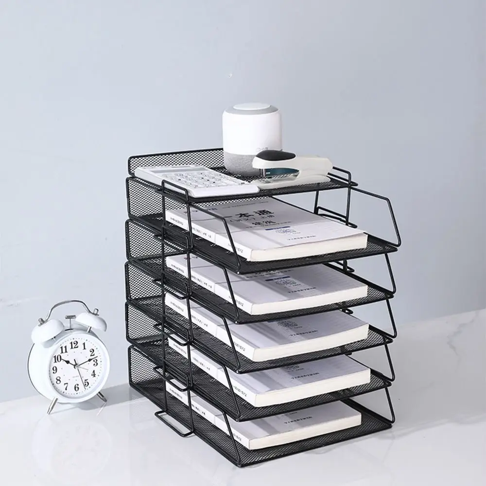 

Simple Desktop Organizer Stackable File Rack Papers Rack File Organizer A4 File Storage Tray Iron Laminated Sundries