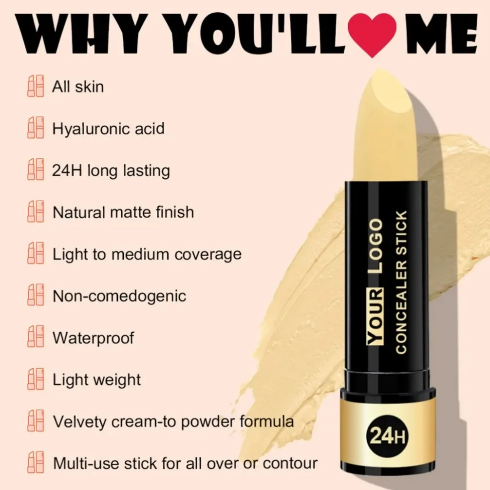 Etichetta privata Logo personalizzato Tubo per rossetto nero opaco Correttore Stick Controllo olio Correttore impermeabile duraturo Trucco snellente