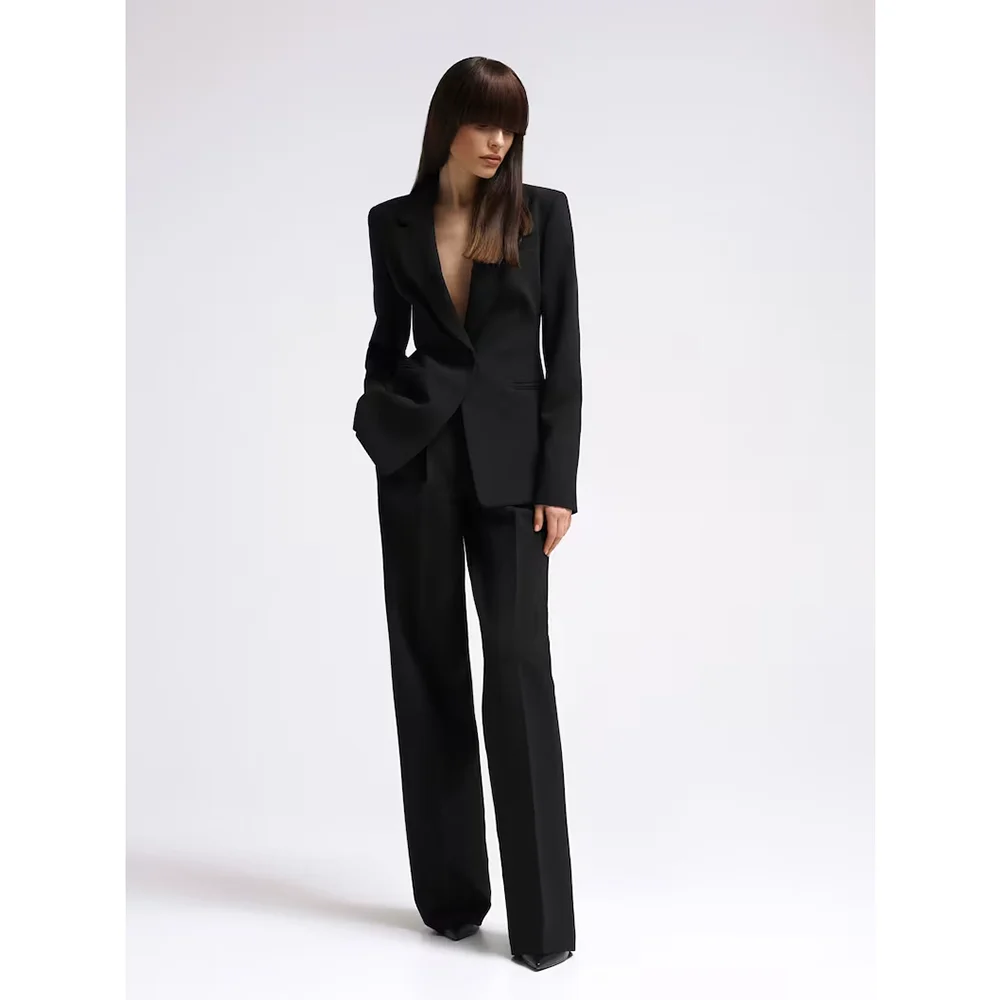 Chic Notch Lapel One Button Women Suits Slim Summer Fashion Formal Solid Outfits Office Casual Daily Pants Sets Two Piece