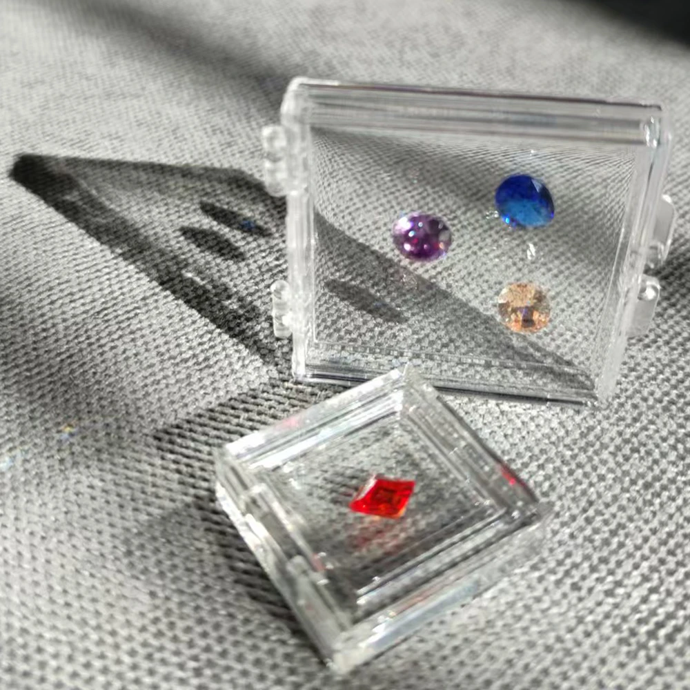 Transparent Stone Storage Box Gems GIA Jewelry Display Organizer Gemstone CVD IGI Gift Packaging Box Loose Diamond Showcase Tray