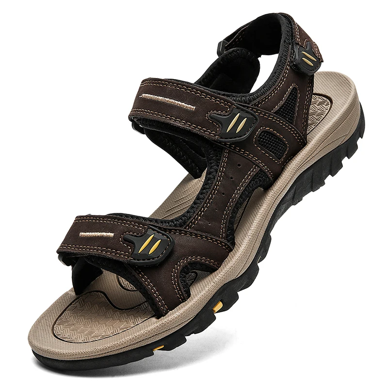 New Summer Genuine Leather Men Sandals Fashion Design Breathable Casual Shoes Men Soft Bottom Outdoor Beach Sandals Big Size 48