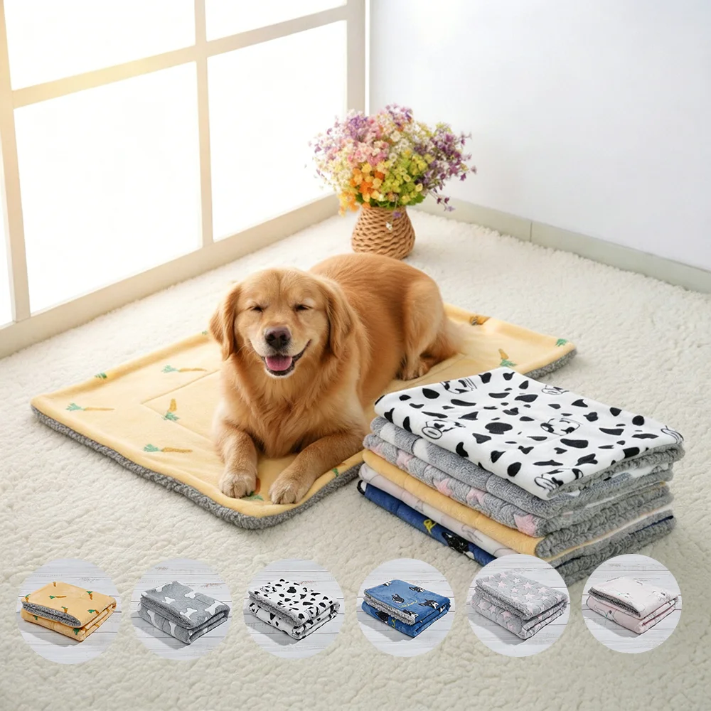 Winter-Warmes Haustierbett, Flanell-Hundekissen, Waschbare Cartoon-Bedruckte Weiche Sofa-Schlafdecke für Große und Mittelgroße Hunde, Katzenbedarf