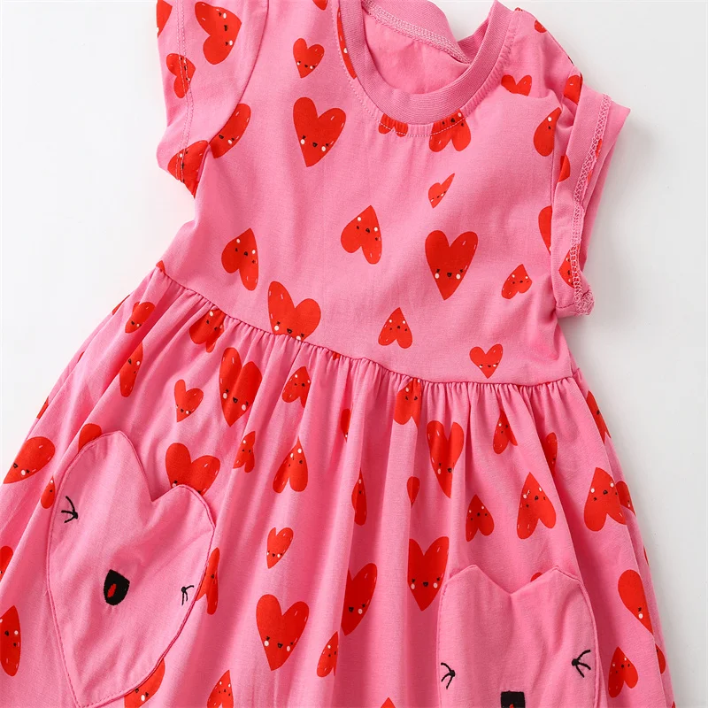 Jumping Meters 2-7T Summer Girls Dresses Hearts Kids Pockets Baby Summer Frocks Clothes Lovely Cute Frocks Party Birthday