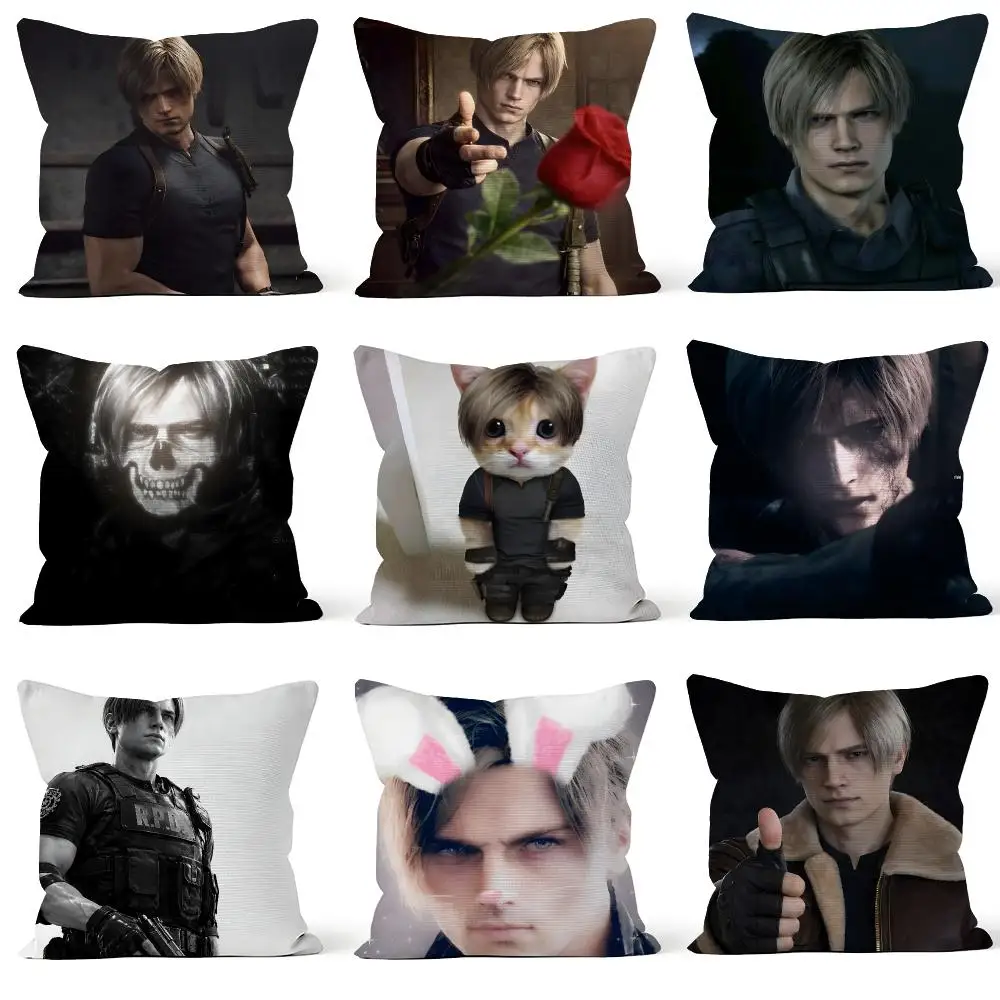 Game Resident Evil RE4 Leon S. Kennedy Cushion Cover Throw Pillow Soft Short Plush Cozy Durable For Sofa Bedroom Home Decor Gift