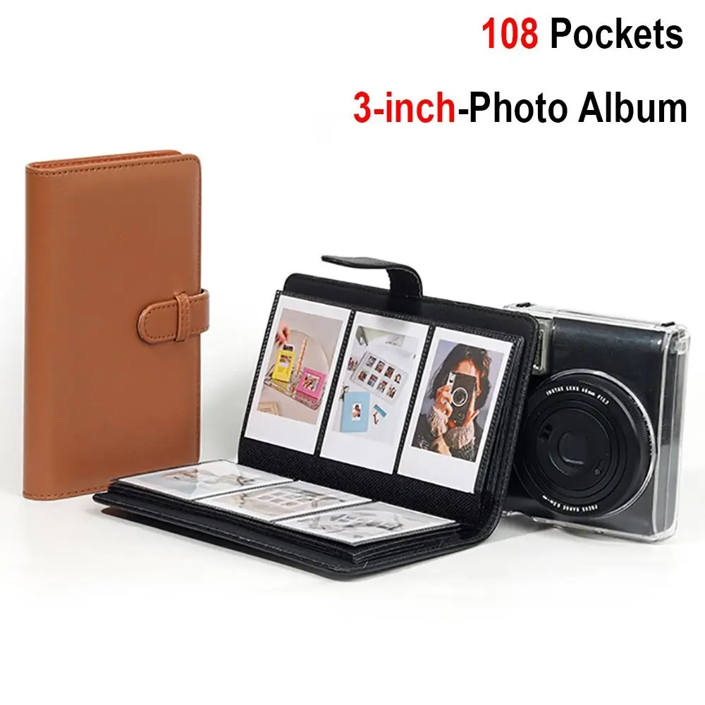 108 Pockets Instant Camera Photo Album Movie Tickets Stamps Memorial Booklet Large Capacity PU Leather for Polaroid/Fujifilm