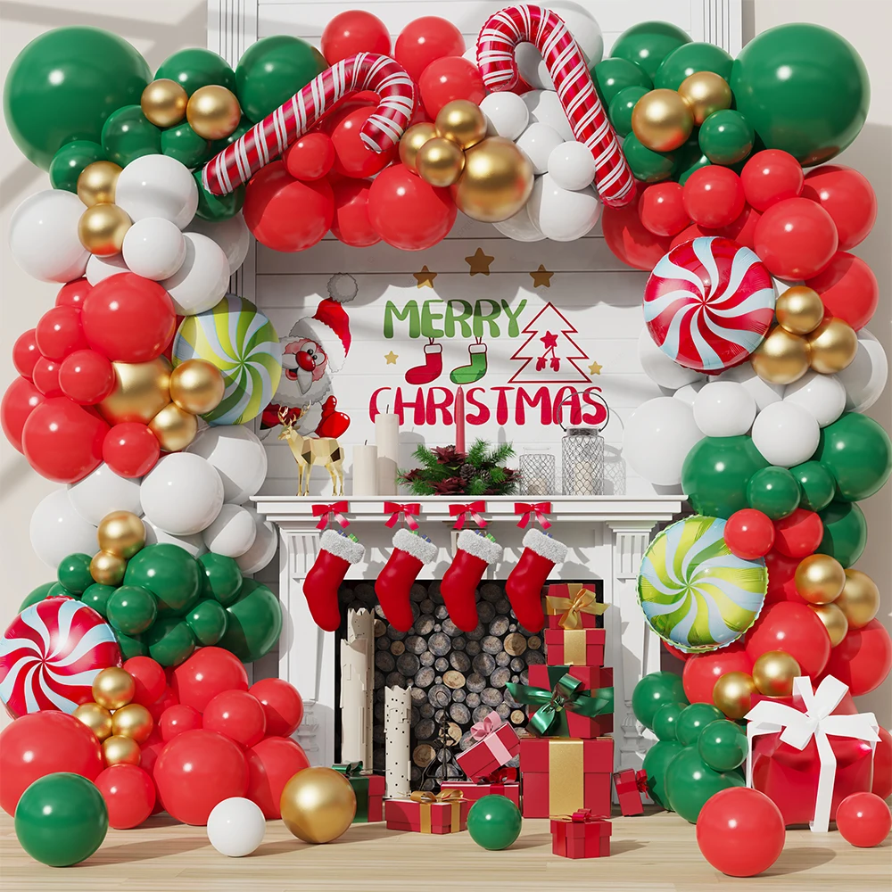 Mixed Christmas Home Decorations Lolipop Candy Balloon Garland Candy Canes Foil Balloons Dark Green Red Balloons Arch Xmas Gifts