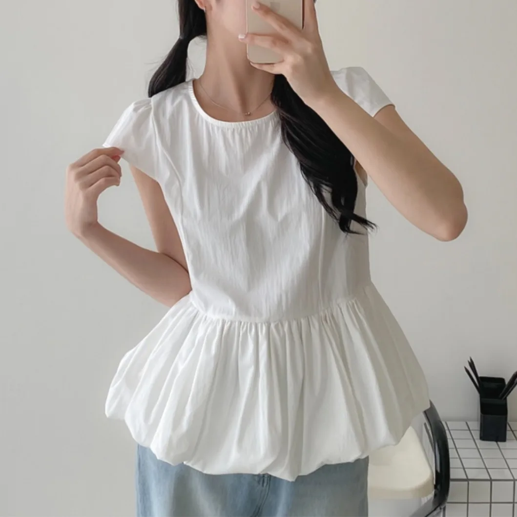 

Chic Summer Hepburn Style Pleated Flower Bud Skirt round Neck Fly Sleeve Small Shirt Trendy Top Women's Fashion Korean Loose Fit