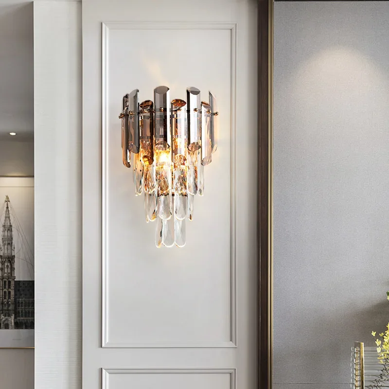

Light luxury crystal bedroom wall lamp bedside modern living room corridor staircase aisle
