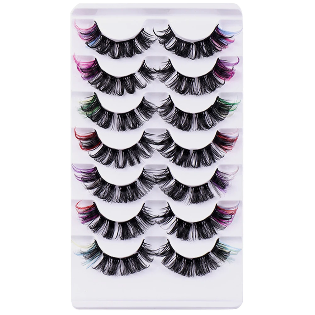 7 paires de faux cils colorés, grappes de cils bouclés pour maquillage de scène Cosplay, Extension de faux cils vibrants longue durée