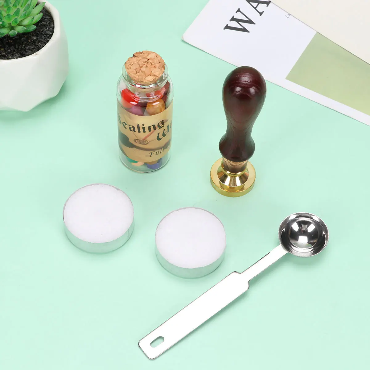 

1Set Fire Seal Stamp Kit Wooden Handle Brass DIY Wax Stamper for Greeting Cards Letters Scrapbooking Envelopes Invitations Gift