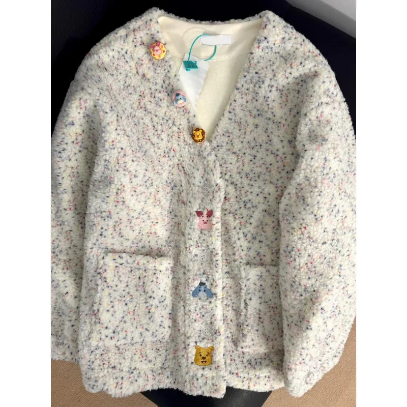 Korean cartoon button design sense coat women's autumn and winter fashion sense niche cashmere cardigan leisure sweater