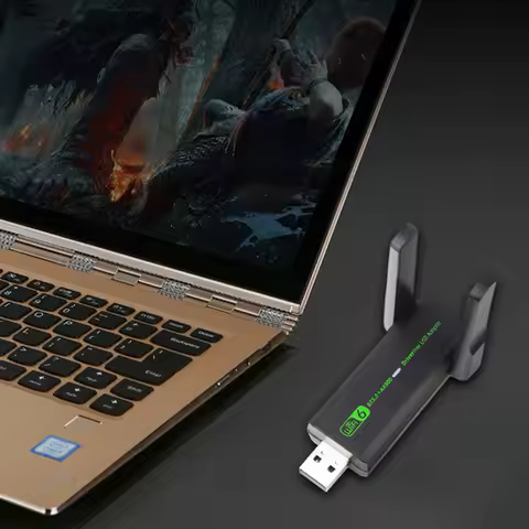 USB WiFi 6 Bluetooth-Compatible 5.3 Adapter 2 in 1 Dongle 900Mbps Dual Band 2.4/5.8GHz Dual 3DBi Antennas for PC/Laptop/Desktop