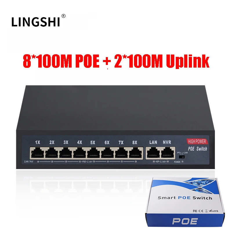 AI Watchdog Function 120W 8Ports POE Switch 100Mbps/1000Mbps Network Switch Extend 250M with SFP for IP Camera Wireless AP