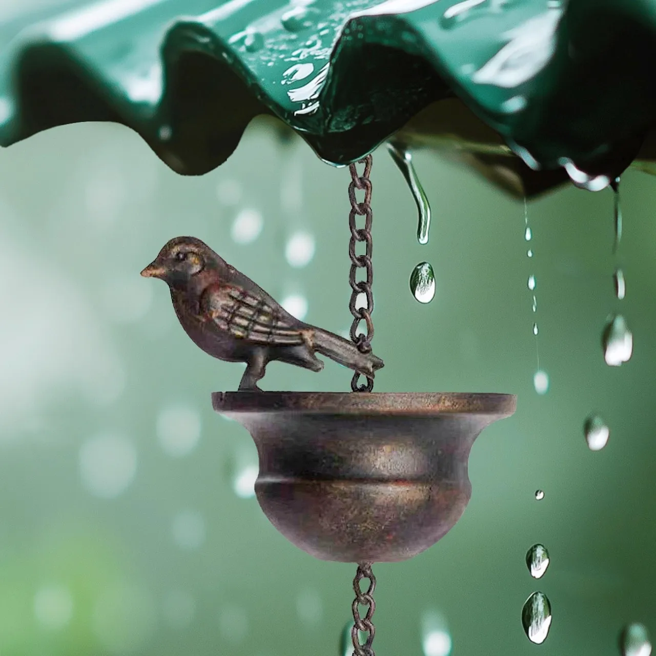 

Waterfall Rain Chain Decorative Gutter Rain Chain Bird On Cup Metal Rain Bell Channels Water Away Garden Outdoor Decorations