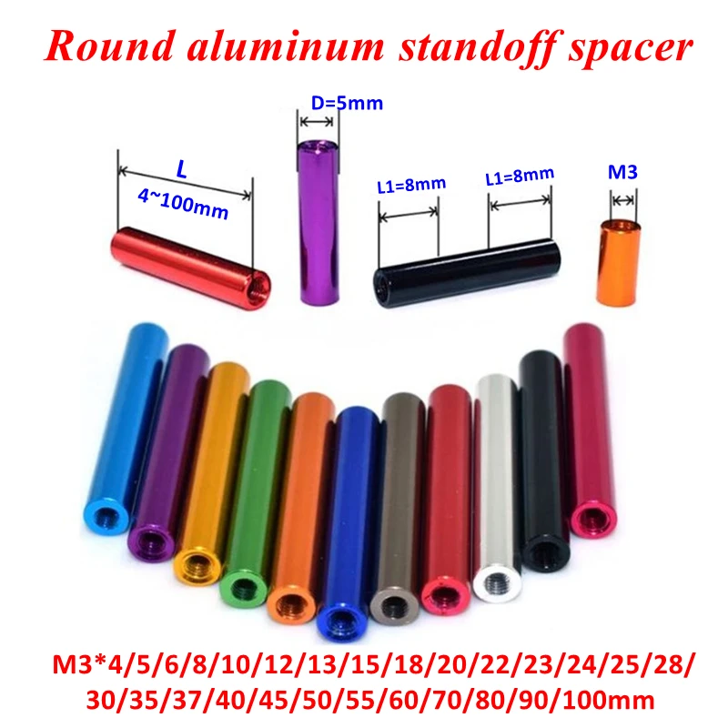 10 Stück M3 bunte Aluminium-Abstandshalter, Aluminium-Abstandssäulen, M3*6/8/10/12/15/18/20/22/25/28/30/35/37/40/45/50mm – Detail 2