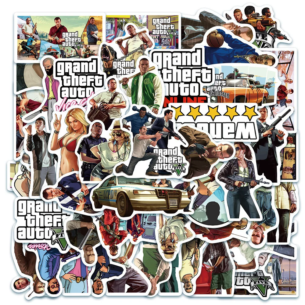 10/30/50pcs Cool Game GTA Grand Theft Auto Stickers Graffiti Decals Notebook Phone Suitcase Waterproof Cartoon Sticker Kid Toy