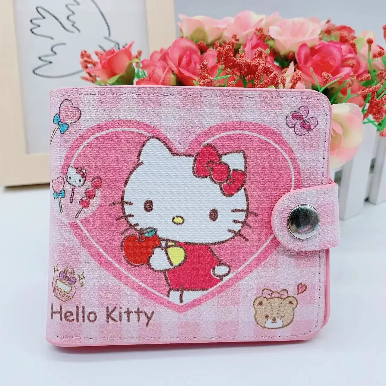 Sanrio-cartera de PU con estampado de dibujos animados para mujer, monedero de Hello Kitty, Kulomi Melody, Cinnamoroll, portatarjetas de