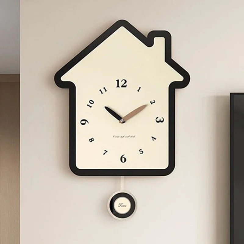 House-shaped Wall Clocks Single-sided Watch Wood Clock Creative Interior Room Dacoration Items with Silent Translation Pendulum