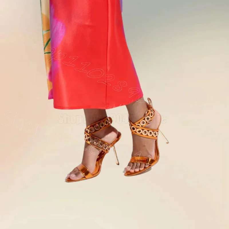 

Orange Circle Design Metal Heel Open Toe Sandals Buckle Strap Women Shoes Thin High Heels Party Banquet 2025 Zapatos Para Mujere