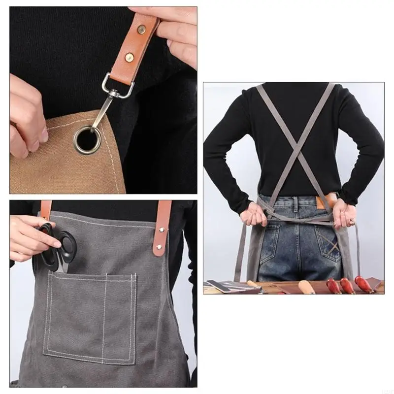 U2JC Canvas Apron Set 2pcs For Men And Women Waterproof With Adjustable Strap And Three Pockets