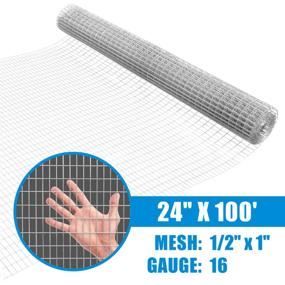 

16 Gauge Galvanized Welded Fence Wire 1"x1/2" Mesh 24"x100ft Rust Proof Garden Craft