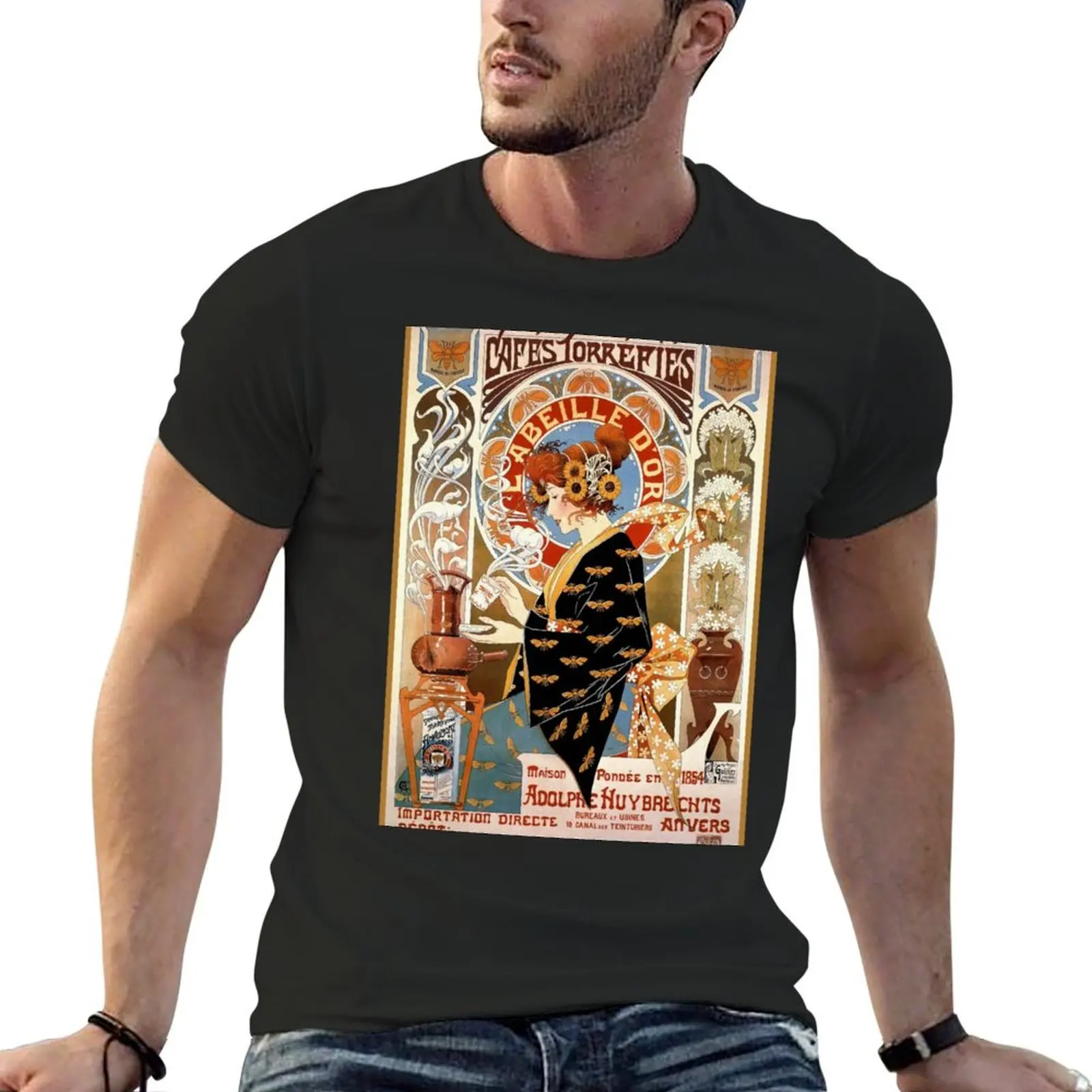 Cafés torréfiés Labeille dor. French art nouveau poster T-Shirt street wear basketball graphic tees graphics T-shirt men