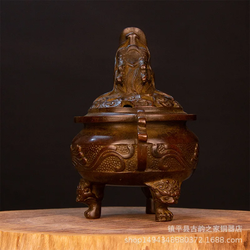 Antique-Style Distressed Brass Faucet Ornament Home Metal Craft Three-Legged Incense Burner