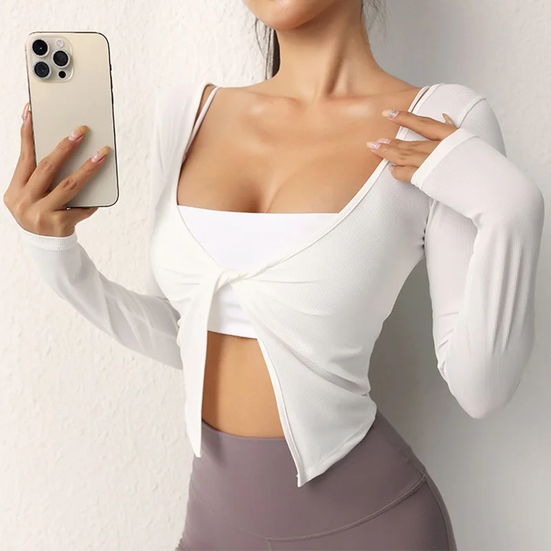 Koszulki do jogi Cloud Hide Beauty Back Damskie z długim rękawem T-shirt XL Sportowe do ćwiczeń na siłowni Top Fitness do biegania Jesień Zima Narzutka — zdjęcie 2