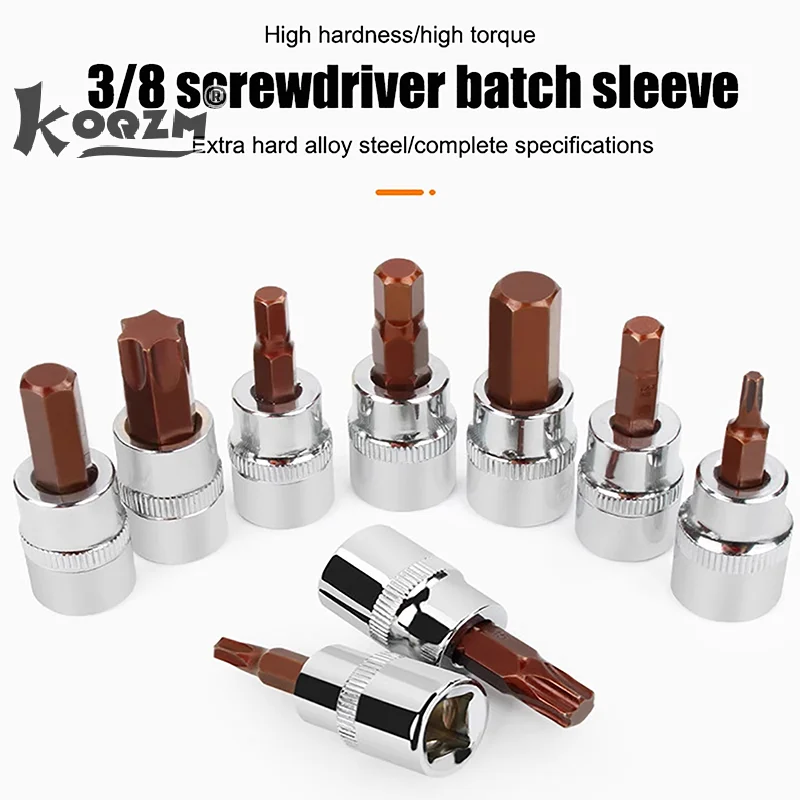 3/8-Inch Drive Bit Sockets Torx T20/30/40/45/50/55/60 S2 Steel 48mm Length Silver Tone DIY Automotive Repairs Hand Tool