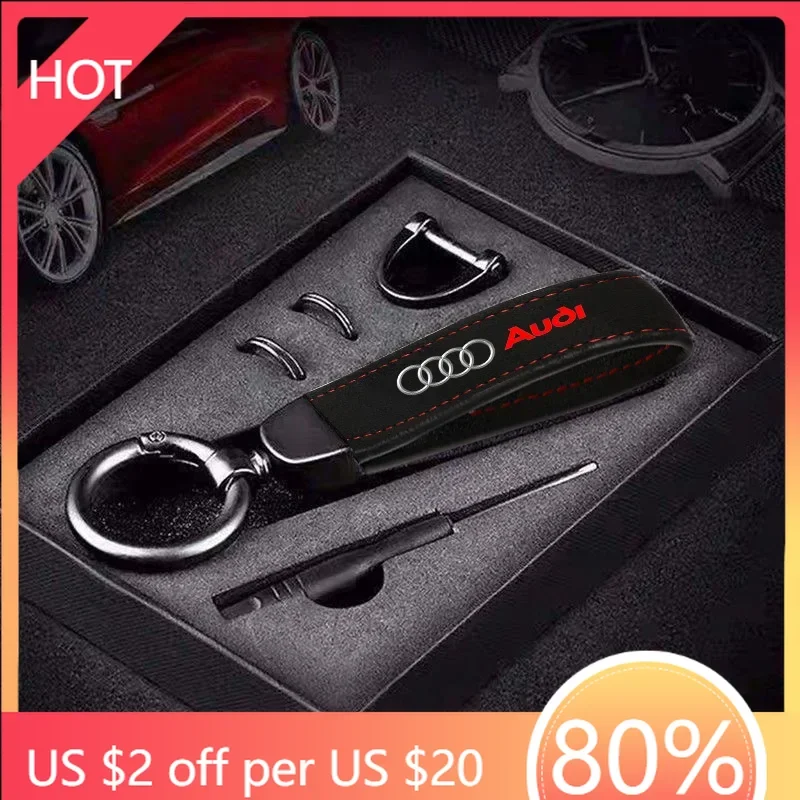 

2025 Hot Leather Car Key Chain Ring Emblems Keychain Auto Keyring For Audi Sline A1 A3 A4 A5 A6 A7 A8 B8 B9 B6 C6 Q2 Q3 Q5 Q7 Q8