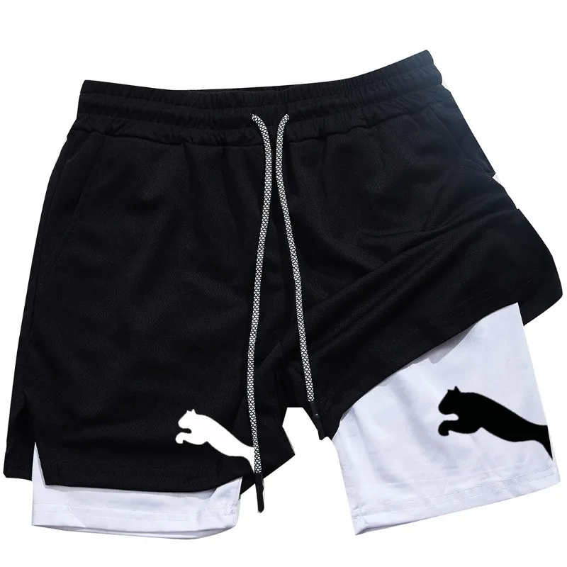 

Men's double-layer fitness shorts running training 2-in-1 sports shorts quick drying breathable jogging shorts