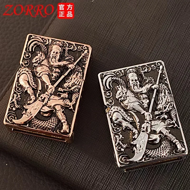 ZORRO Pure Copper Heavy Armor Five Faced Embossed Kerosene Lighter Classic Grinding Wheel Ignition Lighters Smoking Accessories