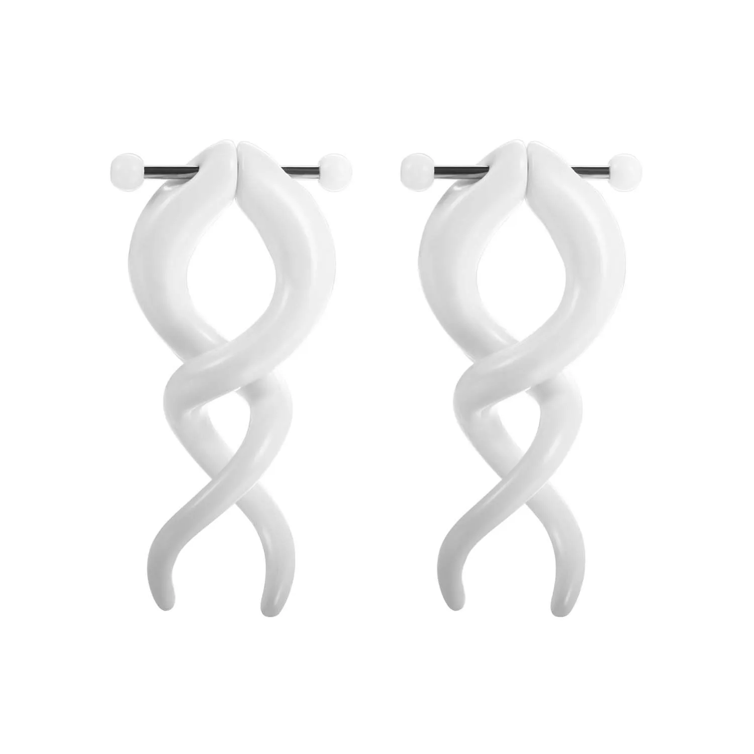 Miqiao 1 Pair White Black Acrylic Fake Cheater Stretcher Flesh Ear Earrings Punk Spiral Ear Taper Gauges Expanders