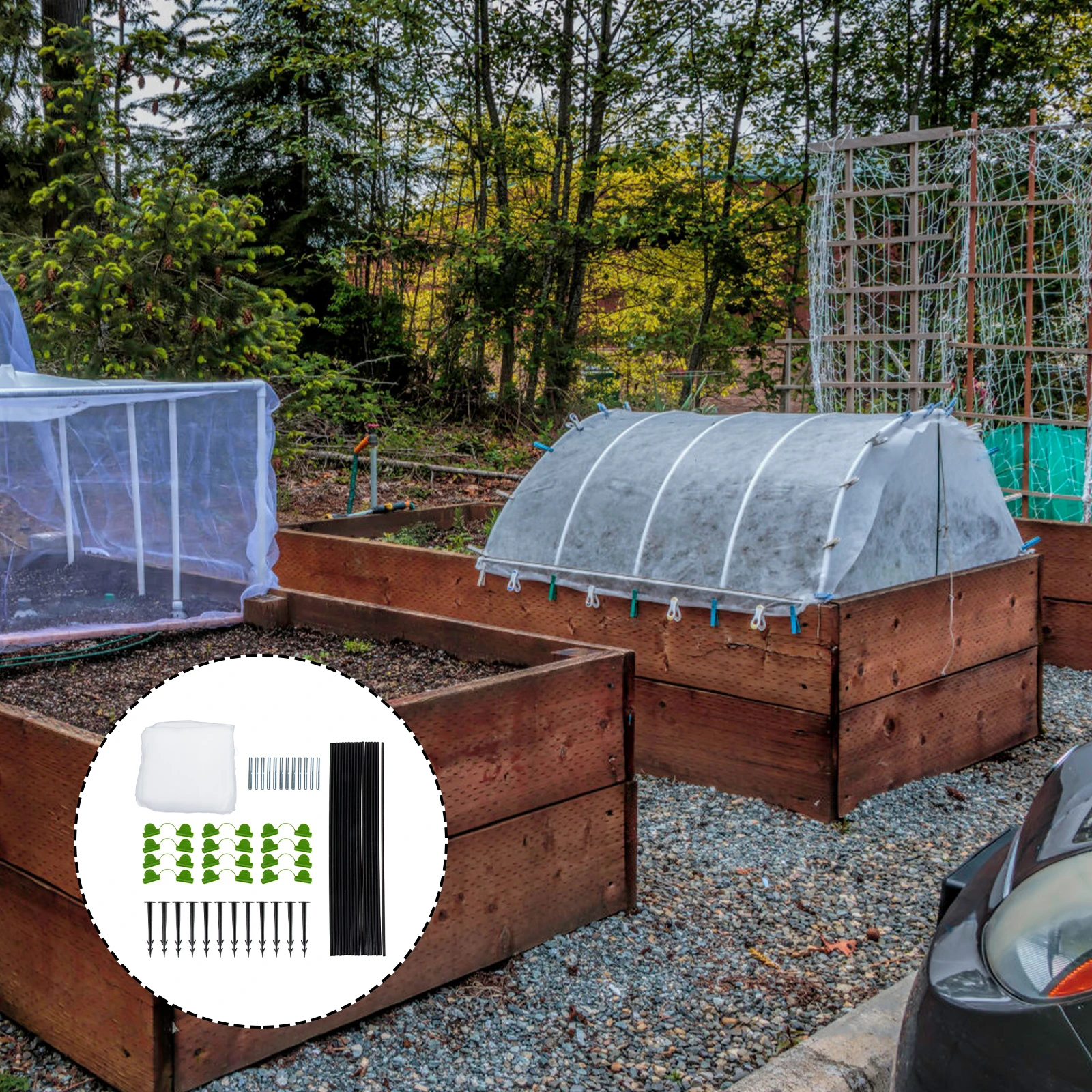 

1 Set Garden Mesh Netting For Plants Protection Raised Bed Cover With Hoops Insect Barrier For Vegetables Fruits Shrubs Flowers