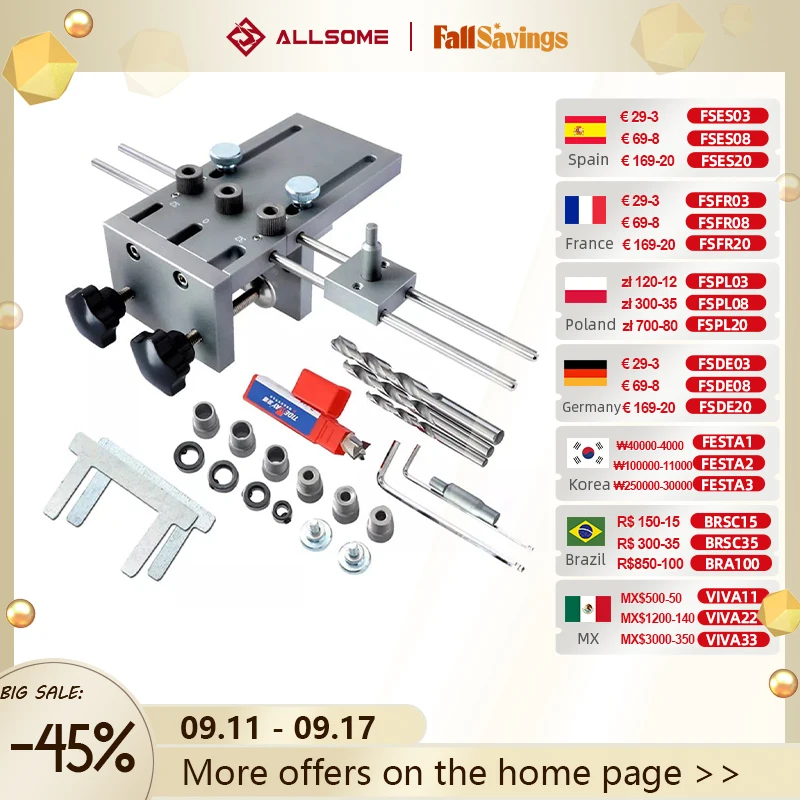 ALLSOME Woodworking Puncher Locator Wood Doweling Jig Adjustable Drilling Guide For DIY Furniture Connecting Position Hand Tools